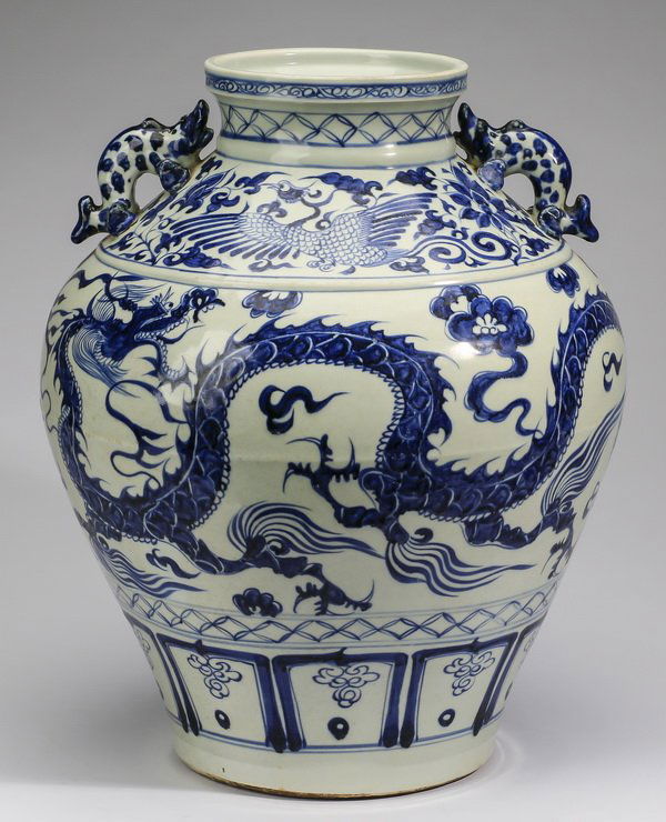 Large Chinese Yuan style dragon jar, 18"h (1 of 6)