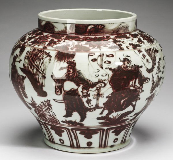 Chinese iron-red jar w/ warriors and court officials (1 of 6)