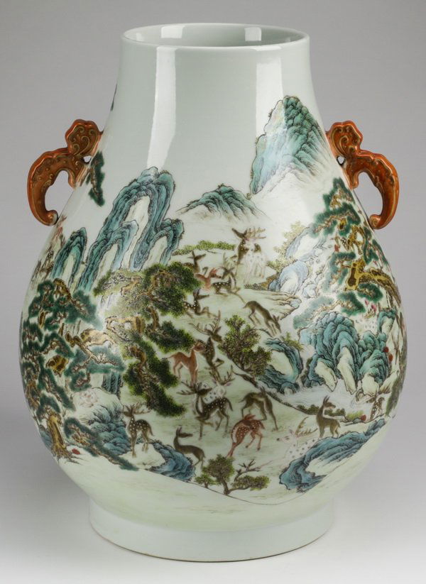 Large Chinese 'One Hundred Deer' Hu vase, 20"h (1 of 6)