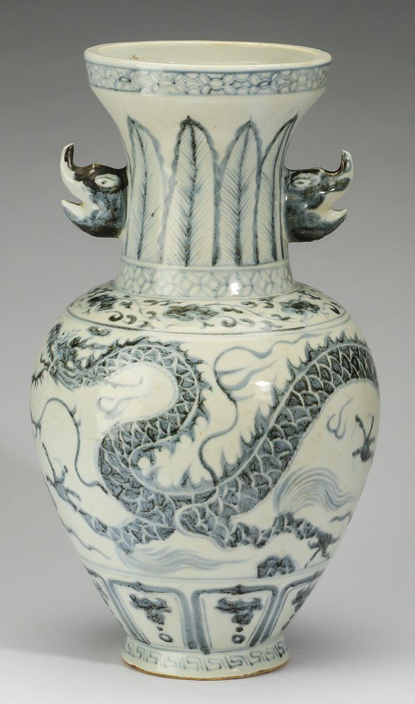 Chinese blue and white baluster dragon vase, 17"h (1 of 6)