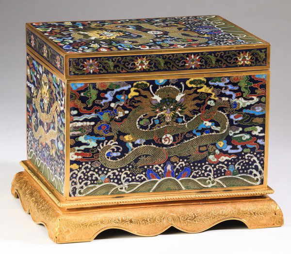 Chinese cloisonne writing box, 7"h (1 of 5)