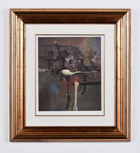 Robert Heindel signed, silkscreen artist proof, 30"h: Silkscreen artist proof, titled en verso on label from Halcyon Gallery, London, "The Class", signed in pencil R. (Robert Anthony) Heindel (American 1938-2005), 16"h x 14"w, overall size including fram