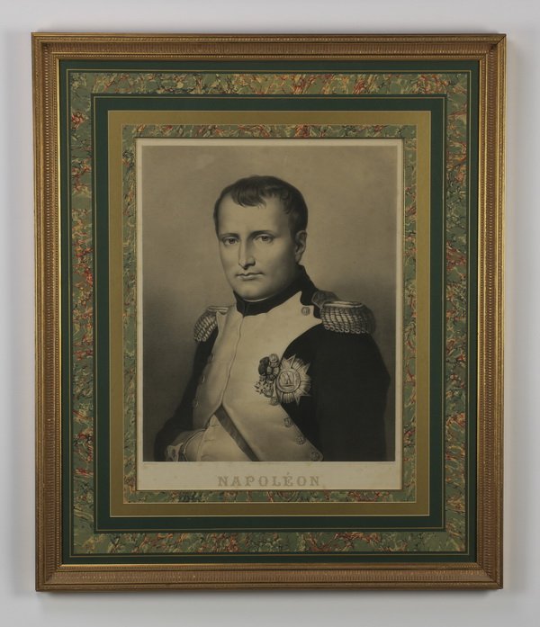 19th c. framed French lithograph of Napoleon, 42"h (1 of 2)