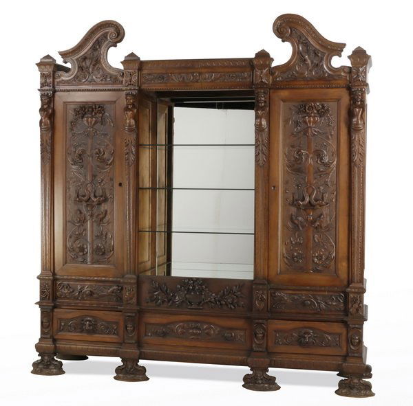 Impressive Italian carved walnut cabinet, 103"h (1 of 10)