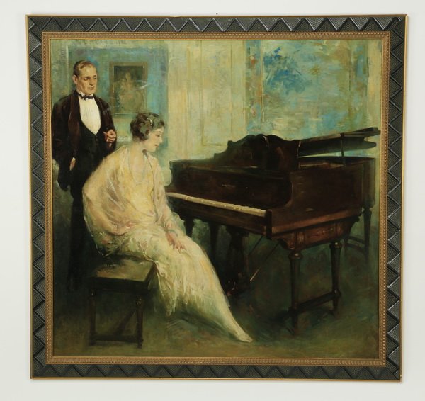 20th c. American O/masonite of 1930s couple, 48"w (1 of 2)
