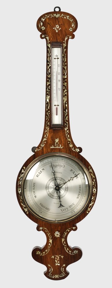 19th c. Sheppard mahogany barometer, w/ MOP, 42"h (1 of 3)