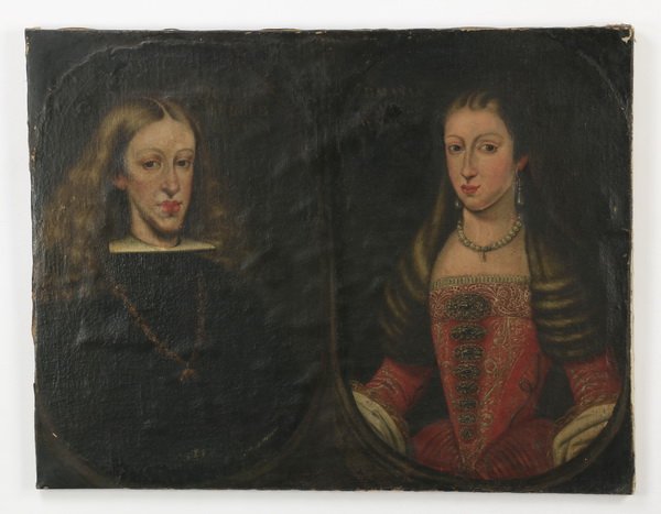 17th c. O/c double portrait, 41"w unframed (1 of 4)