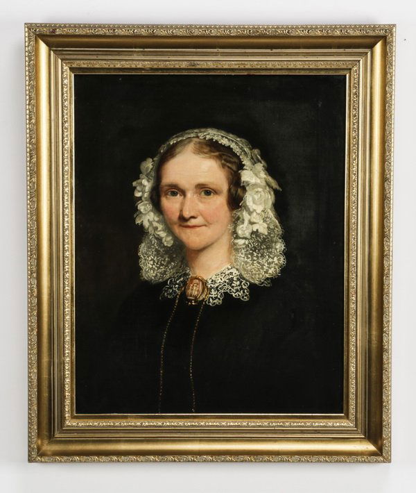 19th c. American O/c half portrait of a woman, 32"h (1 of 2)