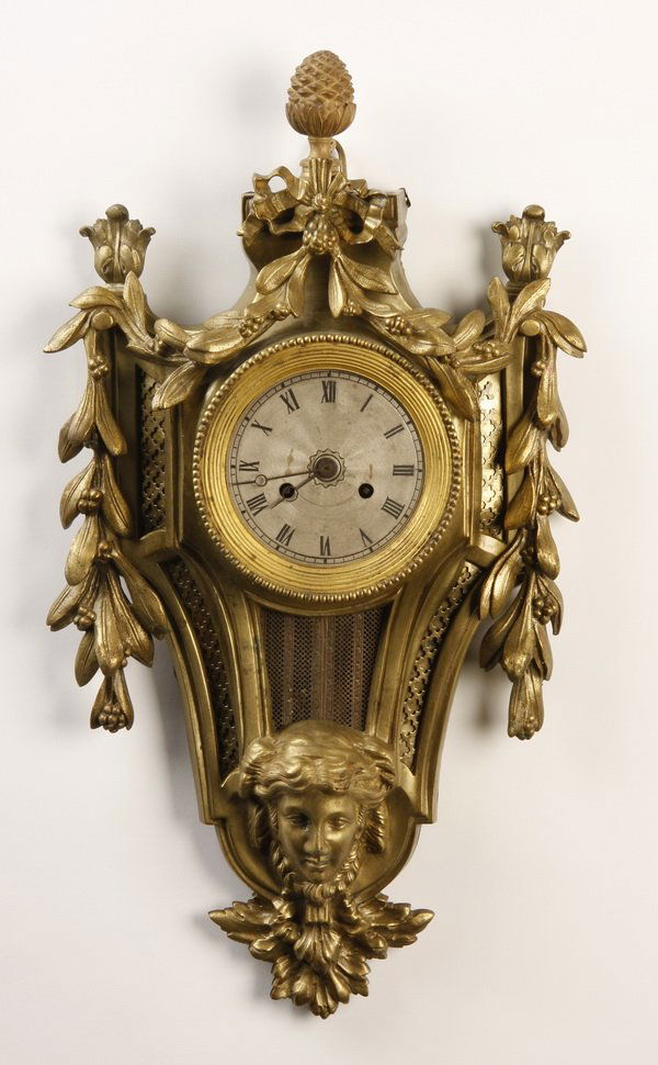 19th c. French gilt bronze cartel clock, 21"h (1 of 5)