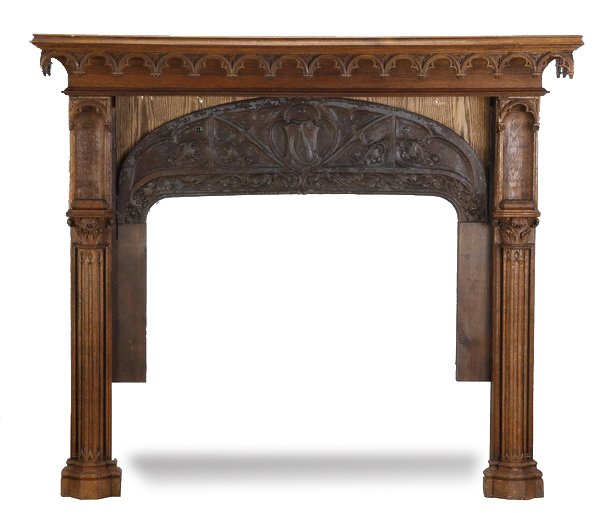 19th c. French Gothic oak & iron mantel (1 of 5)
