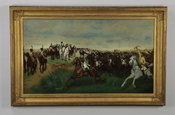19th c. O/c Napoleonic military scene, signed, 60"w (1 of 5)