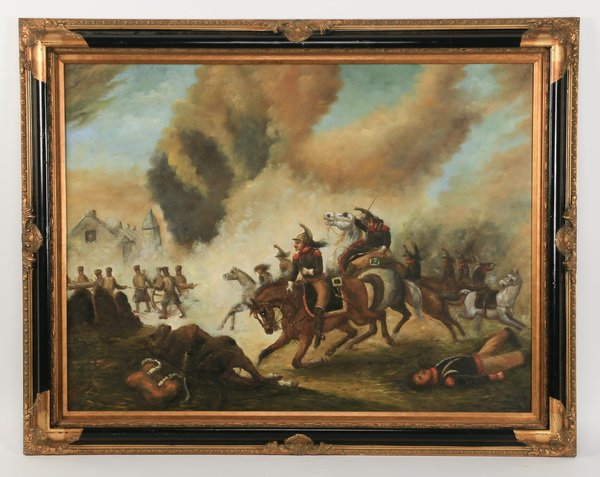 Continental School O/c of soldiers in battle, 56"w (1 of 4)