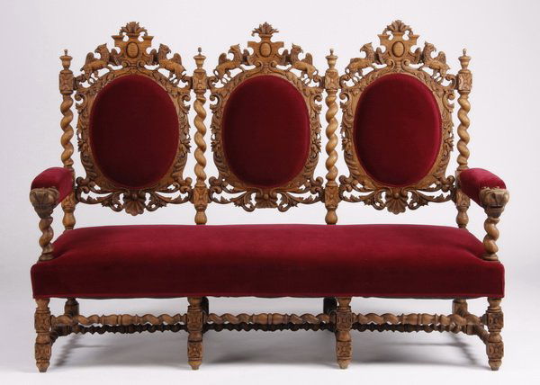 19th c. Continental pierce carved oak settee (1 of 3)