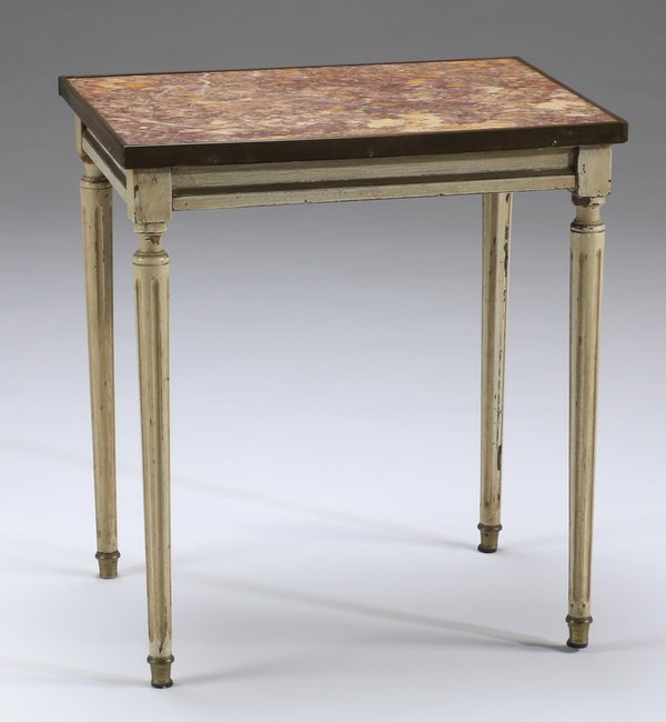 Petite paint decorated marble top side table (1 of 2)