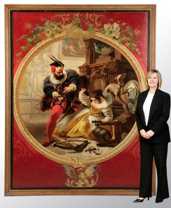 19th c. Continental O/board of Bluebeard, 106"h (1 of 6)