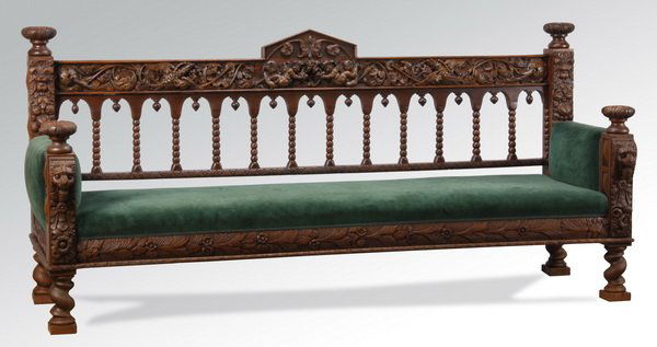 19th c. English Jacobean style carved oak settee (1 of 6)