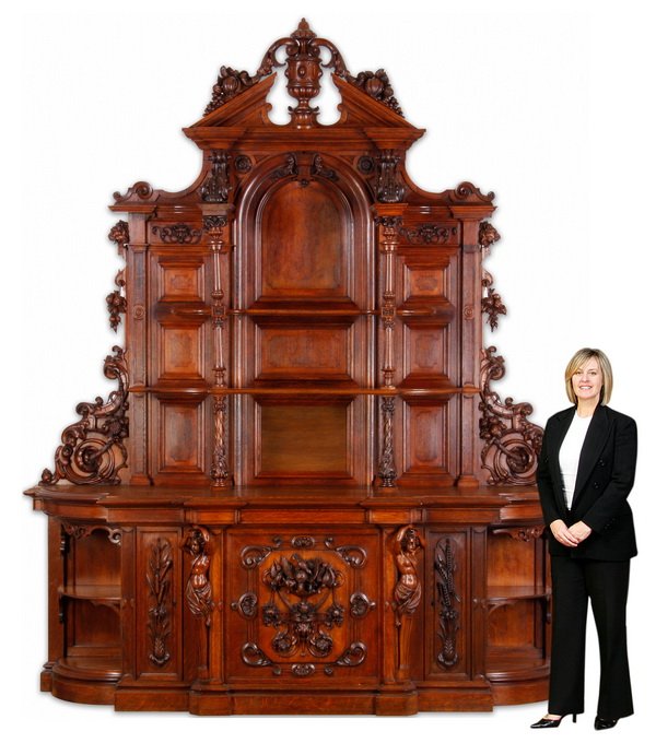Finely carved Renaissance Revival oak buffet, 115"h (1 of 7)