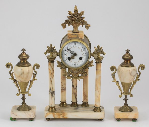 Gilt bronze and marble clock garniture, 15"h (1 of 2)