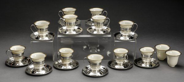 (12) Lenox demitasse cups w/ Gorham sterling zarfs (1 of 6)