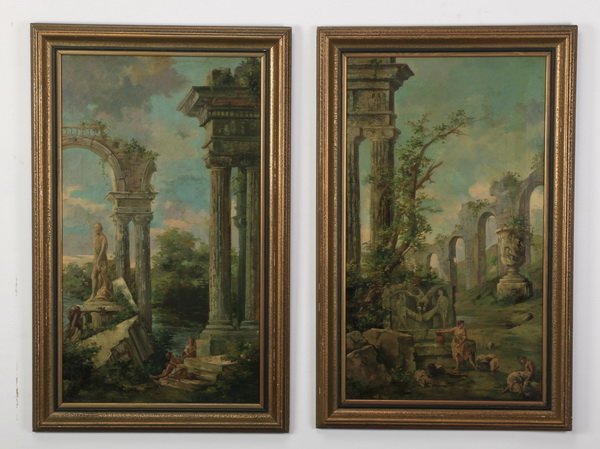 (2) 19th c. Continental capriccio scenes, 40"h (1 of 6)