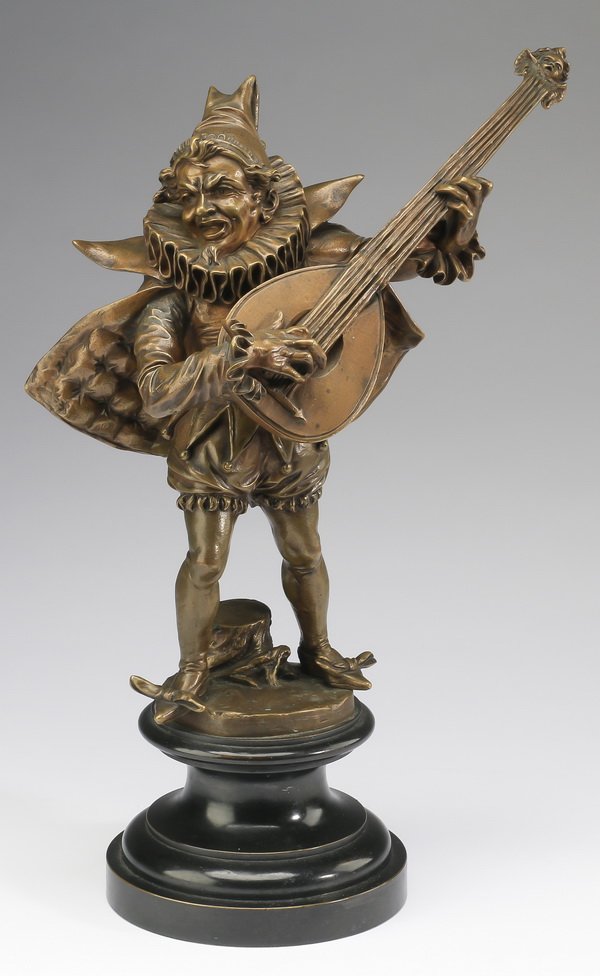 19th c. Austrian bronze of a jester, 14"h (1 of 4)