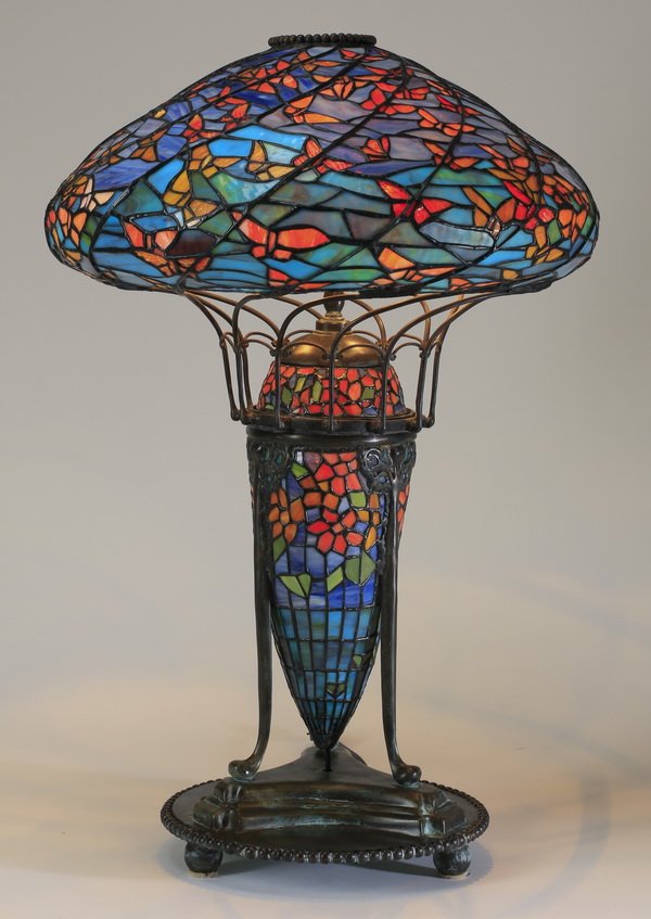 Arts & Crafts style stained glass lamp, 36"h (1 of 3)