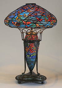 Arts & Crafts style stained glass lamp, 36"h (1 of 3)
