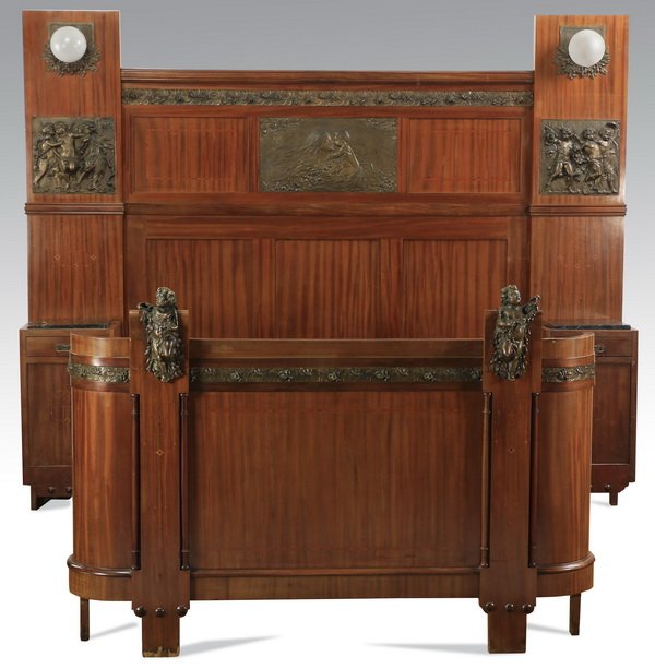 Italian mahogany bed w/ nightstands, c. 1915 (1 of 8)