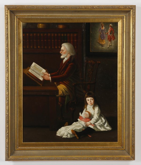 V. Tyler signed O/c, grandfather and child, 38"h (1 of 2)