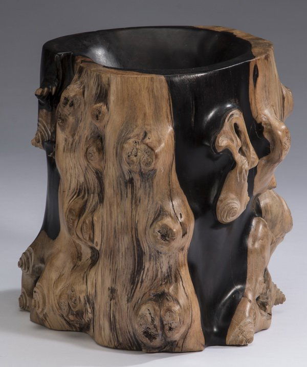 Chinese figural 'tree trunk'  brush pot, 8"h (1 of 4)
