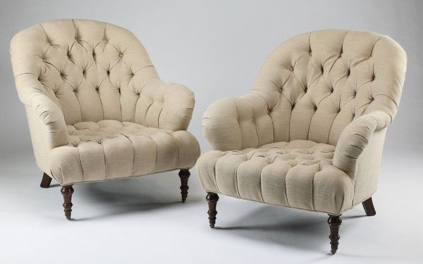 (2) English-style button tufted armchairs (1 of 2)