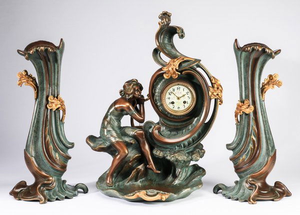 (3) Art Nouveau style clock garniture, 22"h (1 of 5)