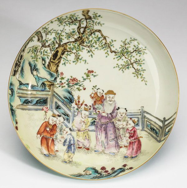 Chinese porcelain plate, with scholar and chiildren (1 of 3)