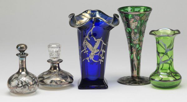 (5) Early 20th c.silver overlay glass vessels (1 of 1)