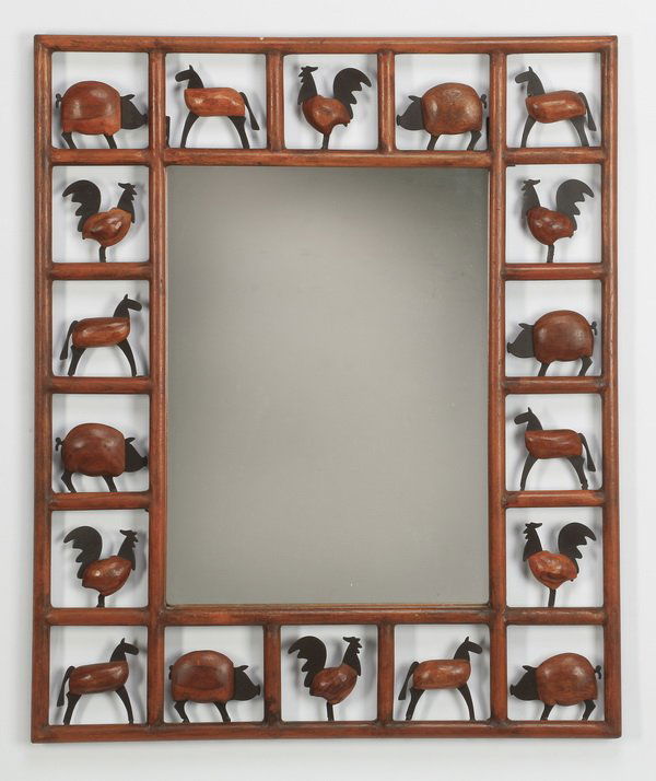 Wood & metal framed mirror with animals, 28"h (1 of 1)