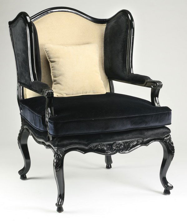 Paint-decorated French style bergere in velvet (1 of 2)
