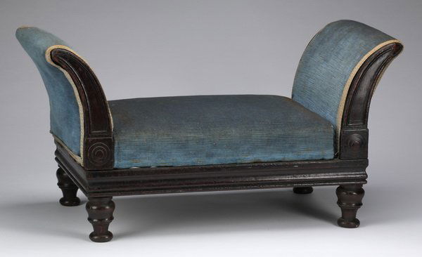 Victorian walnut foot stool, in velvet, 24"w (1 of 2)