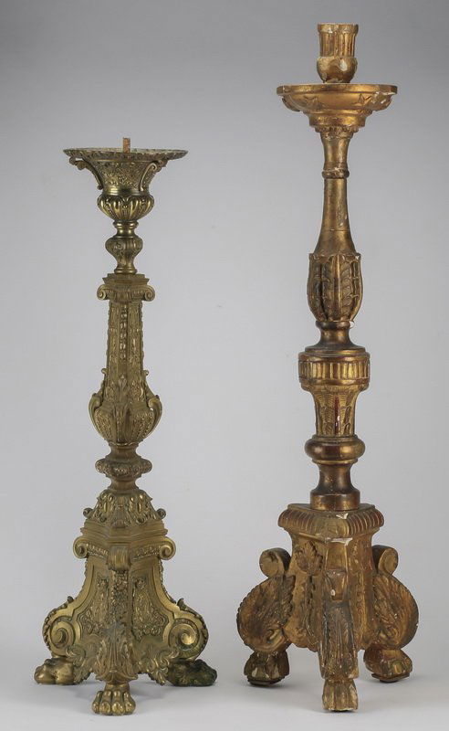 (2) Neoclassical candlesticks, bronze & wood (1 of 1)