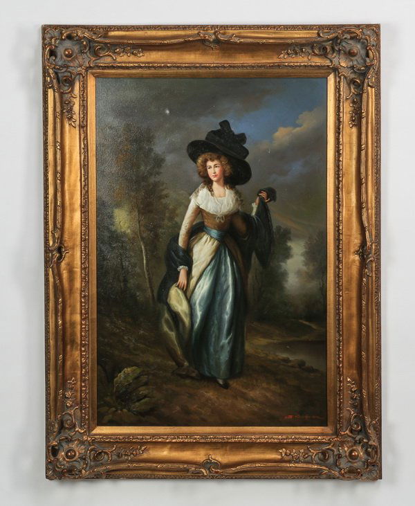 J. Kaufman signed, O/c of fashionable lady, 46"h (1 of 4)