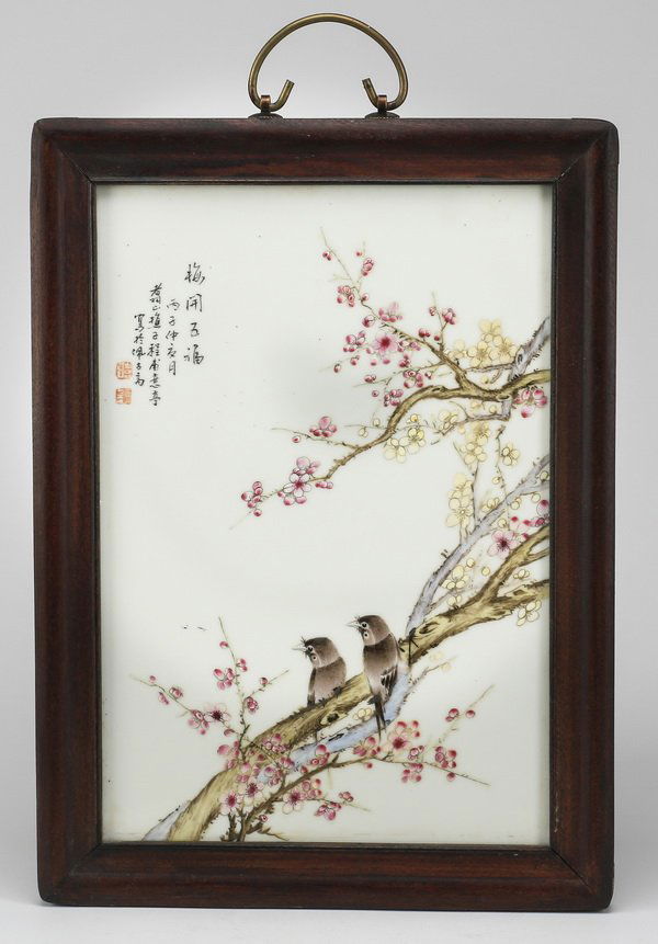 Chinese porcelain plaque w/ birds, 17"h. (1 of 4)