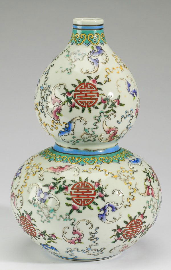 Chinese double gourd Shou vase, 13"h (1 of 6)