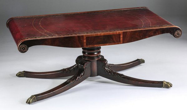 Sheraton style leather top low table, 42"w (1 of 3)