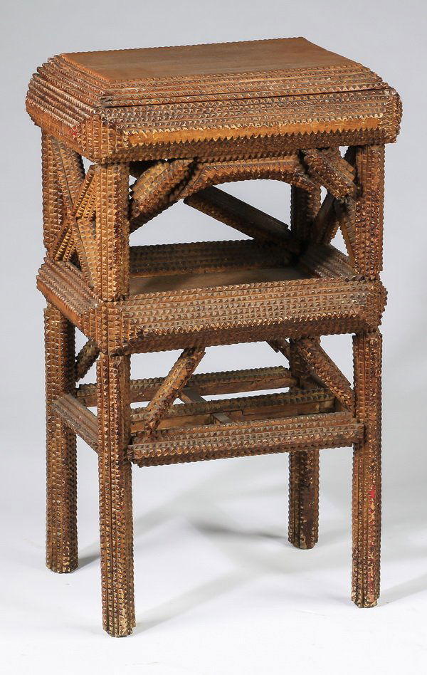 American tramp art carved side table, 30"h (1 of 3)