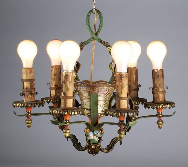 French art glass 'basket' chandelier, ca 1930 (1 of 2)