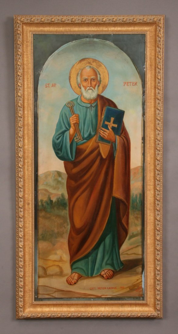 Oversized early 20th c. O/c icon, St. Peter, 68"h (1 of 2)
