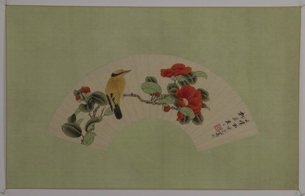 Chinese watercolor fan painting 'huaniao hua' 32"l (1 of 2)