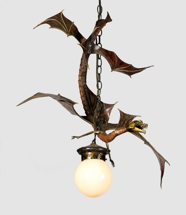 Mixed metal dragon light fixture, 31"h (1 of 1)