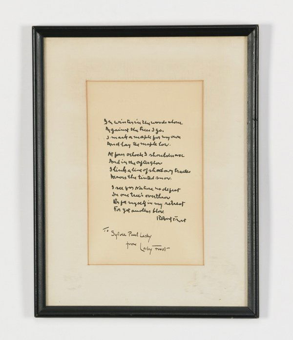 Inscribed Robert Frost poem by Frost's daughter (1 of 1)