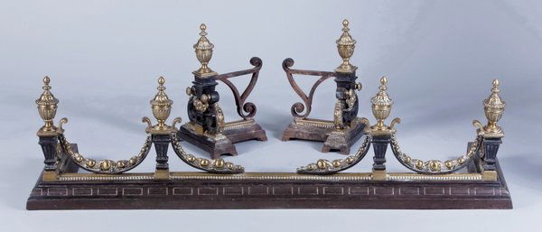 3-Piece English Regency style fireplace set, 19th c. (1 of 2)