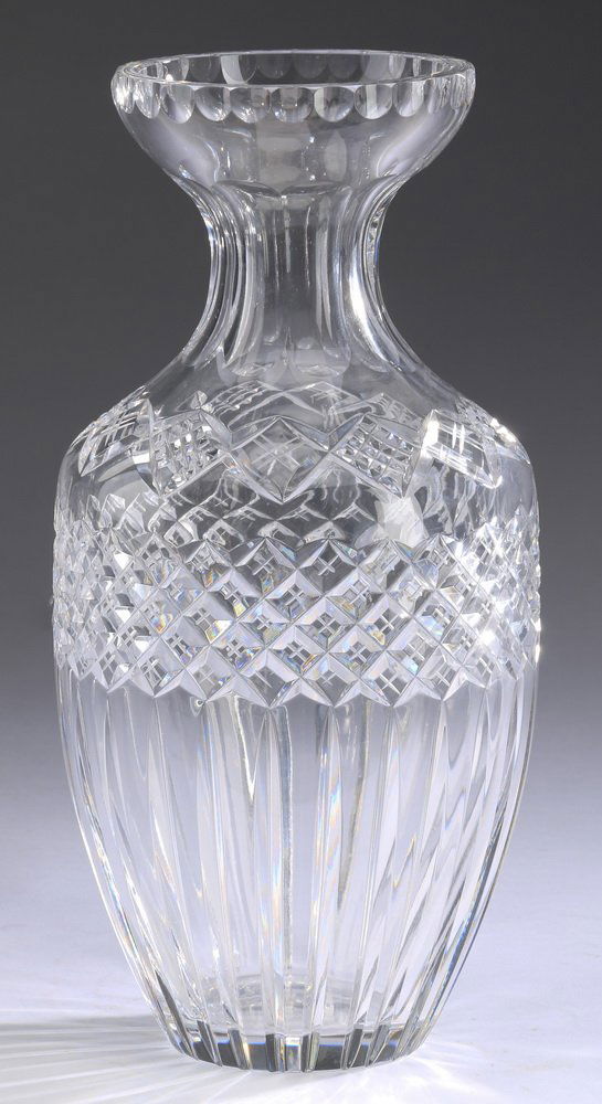 Etched and cut crystal vase, 12"h (1 of 1)